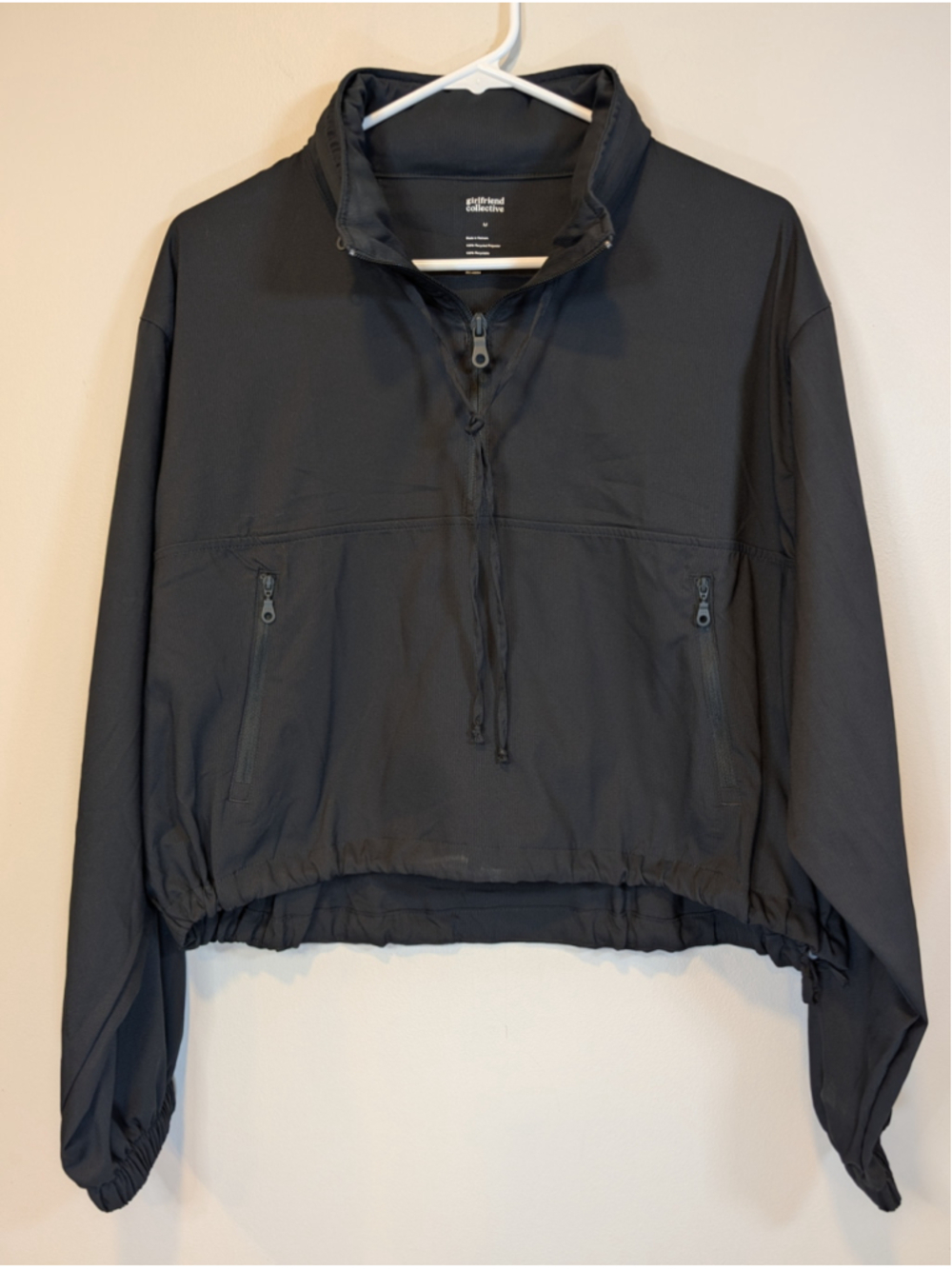 Girlfriend Collective Black Hummingbird Half Zip Windbreaker Jacket Hooded M